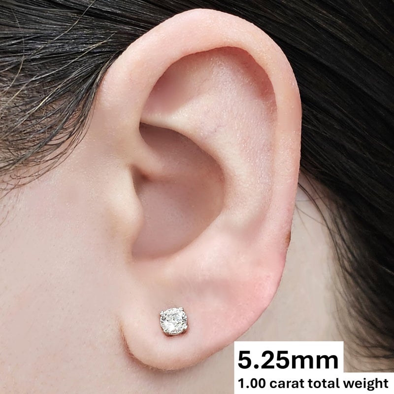 Central Diamond Center 14K Solid Gold Post & Sterling Silver Made with Swarovski 4 Prong CZ Stud Earrings - Yellow Gold Plated - 5.25mm - 1.00cttw - Image 3